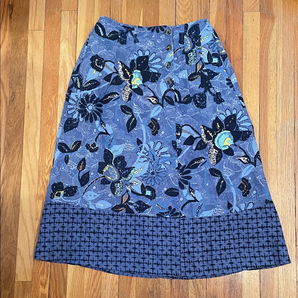 WHITE STUFF Linen Old Money Resortwear Floral A-Line Women's Button Midi Skirt